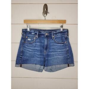American Eagle Outfitters size 6 blue distressed denim tomgirl jean shorts